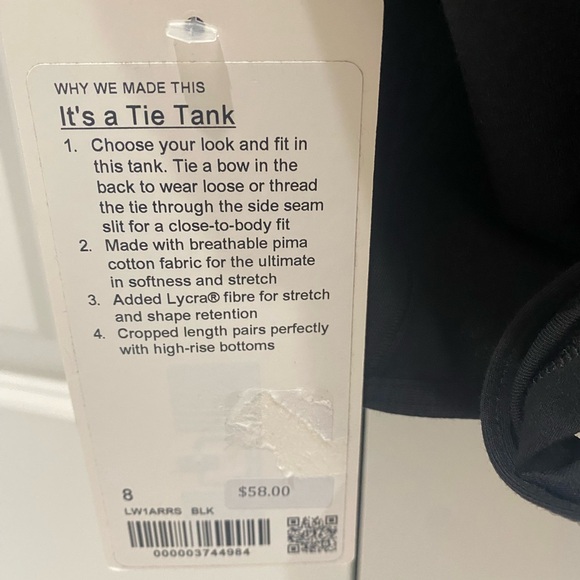 Black Tie-Front Tank Top lululemon size 8 - Picture 7 of 8